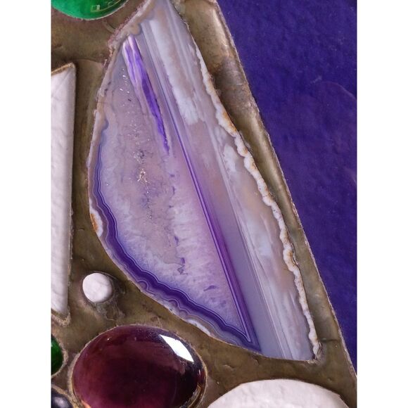 Caruso & Foschi Designs Signed Stained Glass, Natural Stone, Copper Suncatcher - Picture 9 of 16